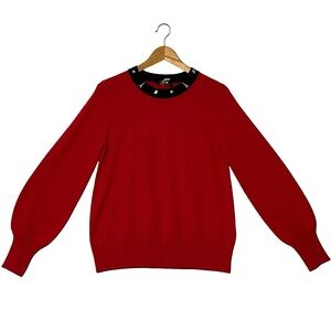 KARL LAGENFELD sz Small Sweater Crewneck Studded Eiffel Tower Red Black NWT